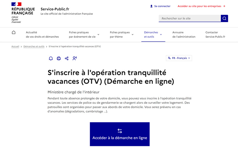 Formulaire inscription Opération Tranquillité Vacances